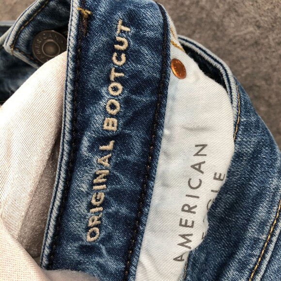 American Eagle Original Bootcut Jeans Mens 34x30 (34x29) Blue Airflex Whiskered - Picture 11 of 12